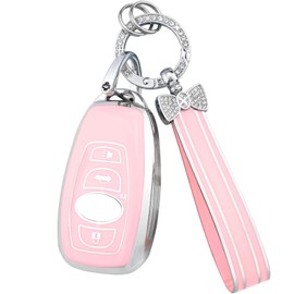 PIFOOG for Subaru Key Fob Cover Crosstrek Outback WRX Forester Ascent Impreza Legacy BRZ Pink Bling Keychain Smart Car Keys Case Shell Protector 4 Button Accessories Girly Women TPU