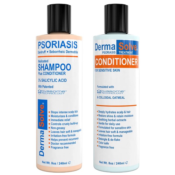 DermaSolve Scalp Psoriasis & Dandruff free Shampoo with Conditioner, Ultimate Seborrheic Dermatitis Treatment for Itchy, Flakey Scalp, Soothing & Moisturizing Relief for Psoriasis & Dandruff