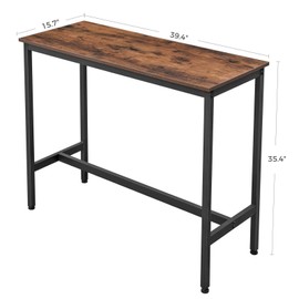 VASAGLE Bar Table, Narrow Long Bar Table, Kitchen Dining Table, High Pub Table, Sturdy Metal Frame, Industrial Design, Rustic Brown and Black ULBT10X, 15.7 x 39.4 x 35.4 inches