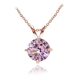 Plata de Ley Chapados en oro rosa imitación Gemstone 7 mm redondo colgante solitario collar