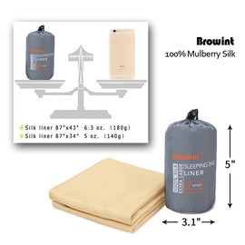 Browint Silk Sleeping Bag Liner, Silk Sleep Sheet, Sack, Extra Wide 87"x43", Lightweight Travel and Camping Sheet for Hotel, More Colors for Option, Reinforced Gussets, Pillow Pocket