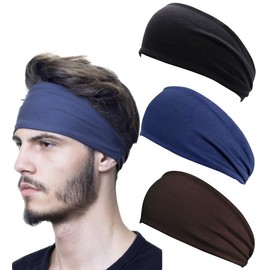 Headband, Men's, Women's, Sports, Sweat-proof, Hair Turban, Sweat Absorbent, Quick Drying, Stretchy, Thin, Cool Headband, Fitness, Yoga, Running, Face Washing, Hair Clip, Unisex, Set of 3 (Black + Navy + Brown)