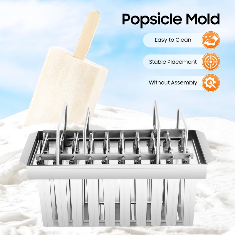 20Pcs Stainless Steel Popsicle Molds and Rack with Brush Square