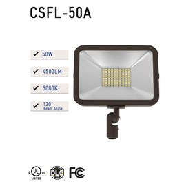 CEA CSFL LED Flood Light 50w, 4500LM, 5000K Daylight White, lP 65 Waterproof, UL Listed, Knuckle Mounting, 50000 Life Times, Outdoor Light forYard, Warehouse, Farm (Brown)