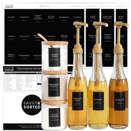 Black Coffee Bar Labels Stickers - 72 Minimalist Coffee Syrup Labels for Coffee Station Organizer - Coffee Labels for Coffee Bar Accessories Gifts Coffee Bar Organizer - Coffee Essentials