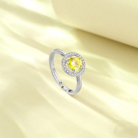INFUSEU November Birthstone Ring Citrine Canary Yellow Topaz Birth Stone Cubic Zirconia Rings for Women Sterling Silver 925 Gifts CZ Adjustable Size 7 6 8 Small Birthday Valentines Mothers Day