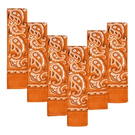6-Pack Orange Bandana Gift Set for Men and Women - 100% Cotton, 22x22 In, Paisley - Burnt Orange Bandanna Headband Handkerchief Scarf