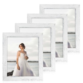 iRahmen 8x10 Picture Frame Set of 4, High Definition Glass Distressed White Frame, 8 x 10 Wood Photo Frames for Tabletop Display and Wall Mounting