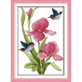 Cross Stitch Kits Stamped DIY 11CT Embroidery Patterns Needlepoint Kits for Adults, Cross-Stitch Kits for Home Decor-Flowers and Hummingbirds 9.5x14 inch