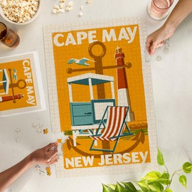 Cape May, New Jersey, Woodblock Series (1000 Piece Puzzle, Challenging Jigsaw Puzzle for Adults, Made in USA)
