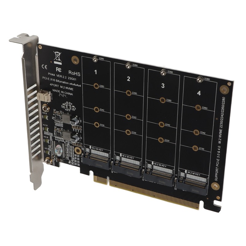Adapter Card 4 Port M.2 NVMe SSD to PCIE X16