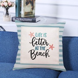 Ofocam Life is Better at The Beach Throw Pillow Cover Square Decorative Throw Pillow Cushion Case for Home Couch Living Room Bed Sofa Car 18 x 18 Inches Pillowcase