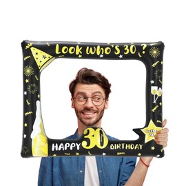 30th Black Gold Photo Booth Inflatable Selfie Frame,30th Birthday Party Photo Booth Props Giant Funny Black Gold Blow Up Picture Frame for 30th Men Women Birthday Gifts Party Favor Decoration Supplies
