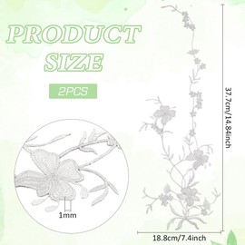 FINGERINSPIRE 2 Pcs Flower Shape Cloth Embroidery Applqiues Silver Floral Iron on/Sew on Patches Flower Vine Shape Lace Applique DIY Cloth Art Embroidery Decoration Patches for Dress Shirts Jeans Bags