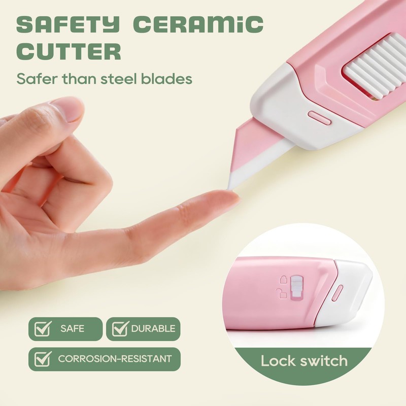 3-Pack Mini Ceramic Box Cutter, Retractable Utility Knife with Safety