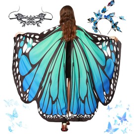 LGZIN Butterfly Costume Women, Butterfly Costume Adults, Butterfly Wings Cape with Butterfly Headband Face Mask, Colourful Butterfly Cape for Carnival, Fancy Dress, Theme Party