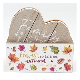 Heart Shaped Coasters Set of 4 Wooden Autumn Fall Theme with Rack Holder Case
