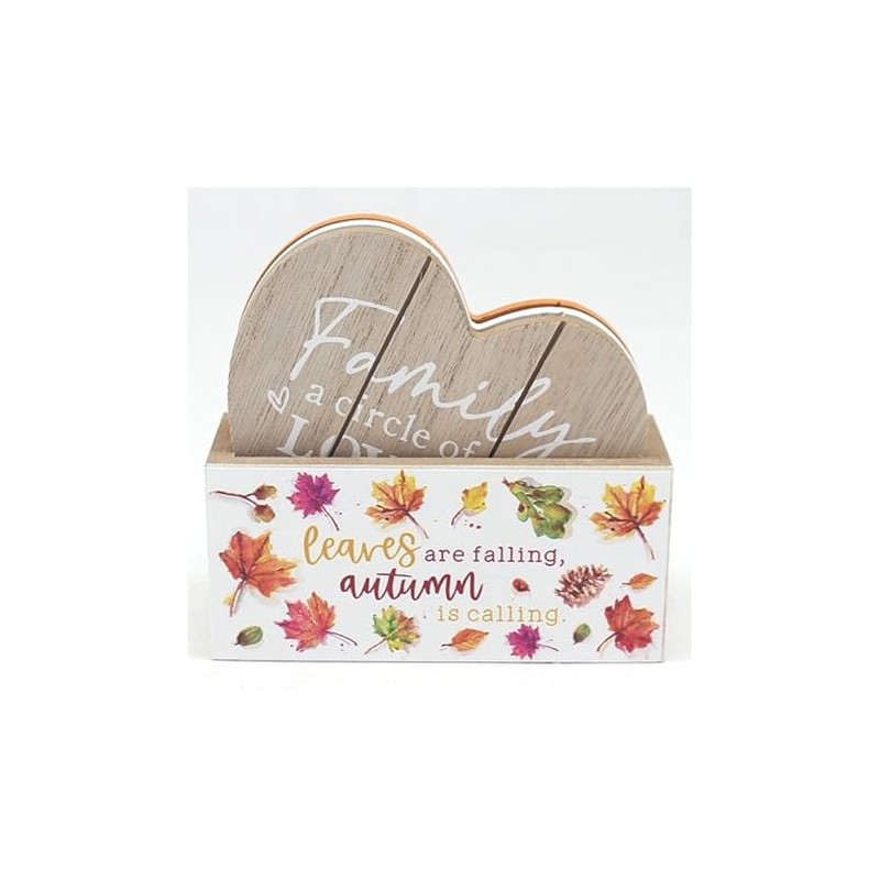 Heart Shaped Coasters Set of 4 Wooden Autumn Fall Theme