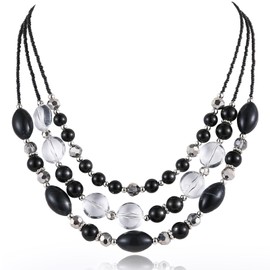 FULU AUTUMN Layered Statement Necklaces for Women Chunky Beaded Necklaces Costume Jewellery Valentines Gifts for Her(Black)