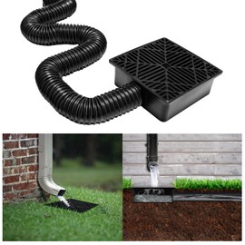 Rain Gutter Downspout Extensions Flexible, Catch Basin Downspout, Down Spout Extender, No Dig Low Profile Catch Basin Downspout Extension Kit for Cement Floor and Lawn Included.