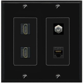 RiteAV 1 Port CAT6 Coax 2 HDMI Jack Wall Plate - 2 Gang [Black/Black]