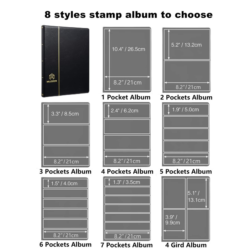 MUDOR Stamp Collecting Album, 7 Rows Pockets Stamp Book for