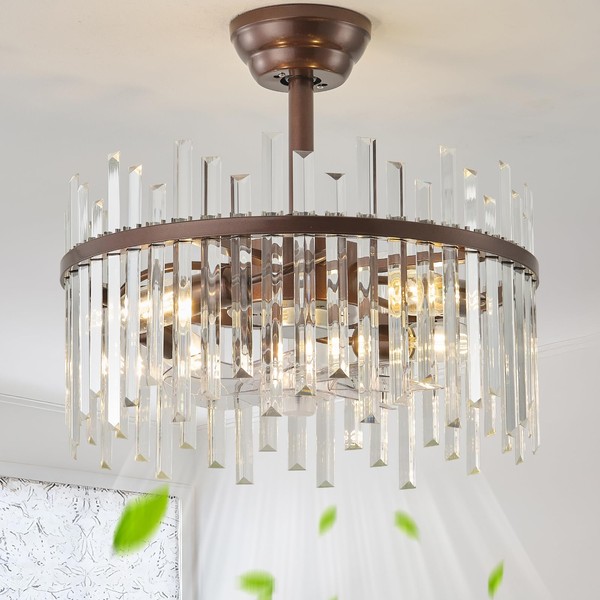 Gryalcy Brown Fandelier Ceiling Fans with Lights, Crystal Chandelier Ceiling