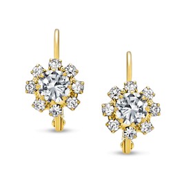 Set of Three Clear Orange Green Crystal Flower 18K Gold Plated Brass Lever back Drop Earrings For Women