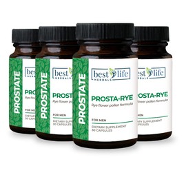 Best Life Herbals Prosta-Rye - Natural Prostate Supplement for Men Experiencing an Enlarged Prostate, Frequent Urination, Overactive Bladder - 4 Bottles, 120 Capsules