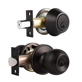 Entry Door Knob Lockset and Single Cylinder Deadbolt Combination Set, Front Handlesets in Oil Rubbed Bronze, Combo Pack Door Knobs Exterior,Contractor Pack