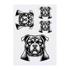 4 x 'Bulldog' Temporary Tattoos - Water Resistant, Skin-Safe, Non-Toxic Transfers, Mixed Sizes (TO00075994)