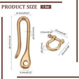 PH PandaHall Fish Hook Keychain, Brass Key Ring Golden Solid U Shape Key Hook Belt Keyring Pocket Clip with Key Shackle Heavy Duty Car keychain for Men Women Wallet Chain Purse Accessory