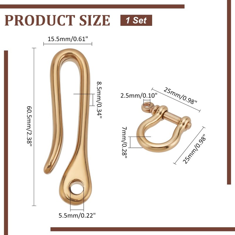 PH PandaHall Fish Hook Keychain, Brass Key Ring Golden Solid