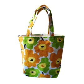 Zen&Tao NUTFORD Multifunctional Canvas Tote Bag Lunch Bag Outer with Beautifully Printed Canvas and Lined with White Cotton Canvas with Inner Pocket (C. Green and Orange Flowers)