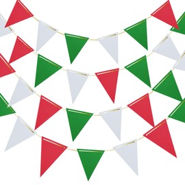 Red White Green Pennant Flags,Christmas Paper Triangle Bunting Banner, for Baby Shower Kids Birthday Graduation Wedding Hanging Indoor Outdoor Holiday Party Decoration（36pcs）