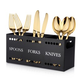 DYGZBLHT Silverware Caddy Flatware Cutlery Holder Metal Silverware Organizer Containers Black Kitchen Utensil Holder for Countertop Spoon and Fork Holder Flatware Utensils Caddy for Party