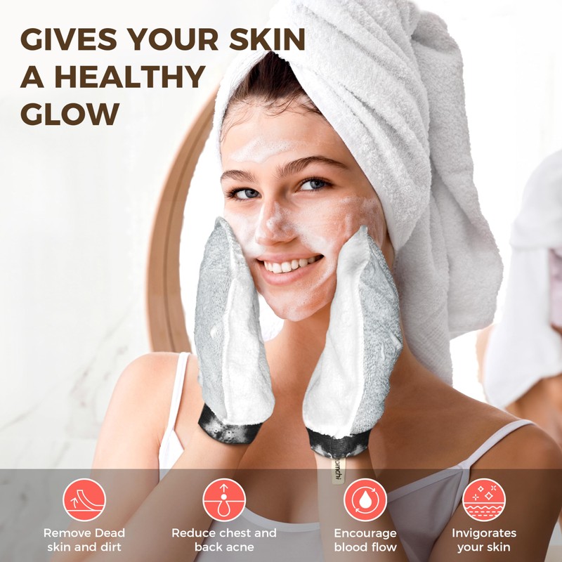 ZOMCHI 2 Pack Deep Exfoliating Glove with Dual Texture, Massage