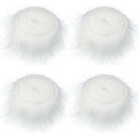 Pack of 4 Faux Fur Border, Faux Fur Ribbon, Fur Fabric, Therian, Fox Fur Fabric, Shaggy Artificial Stripes, Ribbon Trim, for Gnome, Beard, Santa Hair, Dwarf, DIY Decoration, Faux Fur Crafts (White)
