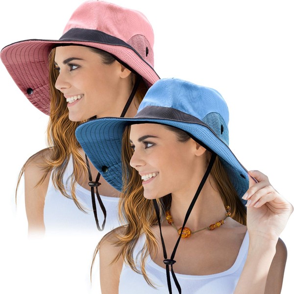 2 Pieces Women's Outdoor Sun Hat UV Protection Foldable Pink, Sky Blue