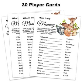 Baby Shower Game Cards, Safari Animals Who is My Mommy Game Card for Baby Shower Party，Funny Icebreak Baby Shower Party Games Ideas Activity for Parent-to-be, Fun and Easy, 30 Cards