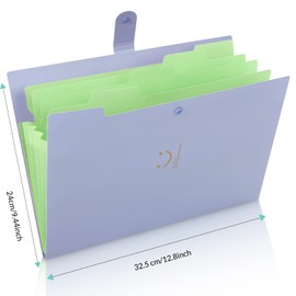 KONVINIT Expandable File Folder A4 Folder Organiser with Snap Button for Office,Plastic Wallet Folder with 5 Pockets, Purple Cover