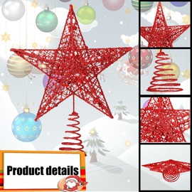 Metal Christmas Tree Topper Christmas Star Topper Glittering Metal Tree Topper Star, Christmas Tree Topper Glittering Tree Crown Lamp, Christmas Decoration, 20 cm, Red