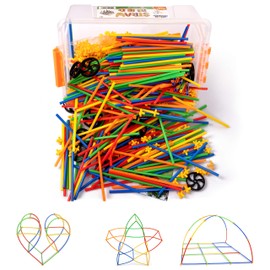 Play Build Straw Constructor STEM Building Toys, 800 Pcs + 16 Wheels, Colorful Interlocking Plastic Engineering Building and Construction Set. Fun, Educational, Safe for Kids- Develops Motor Skills