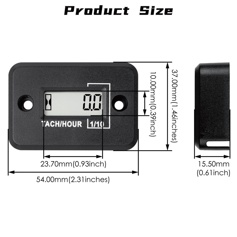 NInE-ROnG Tach Operating Hour Counter Digital LCD Inductive Tachometer RPM