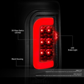 Auto Dynasty Full LED Tail Lights Lamps Compatible with 1994-2002 Dodge Ram 1500 2500 3500, C-Shape LED Stripe Bar Rear Brake Lamps, Driver and Passenger Side, Black Housing Smoked Lens