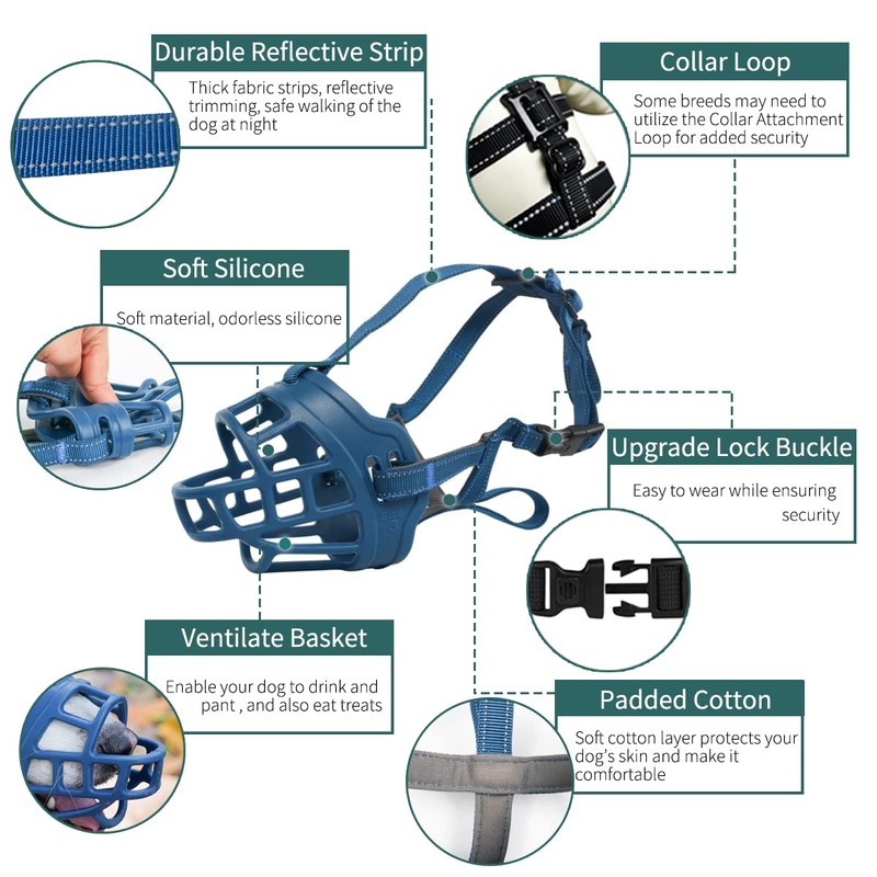 BARKLESS Dog Muzzle, Basket Muzzle for Small Medium Large Dogs,
