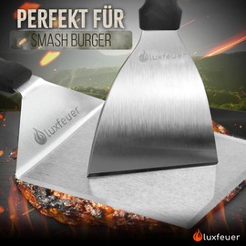 Grill Spatula Set Made of Stainless Steel, High-Quality Plancha Spatula, Set of 2, for Teppanyaki Grill Accessories for Smash Burgers, Fish, Dishwasher Safe, Burger Bell, Grill Turner, Ideal Grill