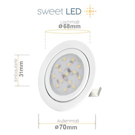 Sweet Led LED Recessed Spotlight, 230 V, Furniture Recessed Spotlight, LED Flat Furniture Light, Pack of 4, White, LED Spotlight, Warm White
