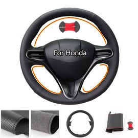 O SHI CAR Microfiber Leather car Steering Wheel Cover for Honda Civic 8 Civic 2006-2011 (3-Spoke) Customized Hand-Stitch Black Artificial Leather
