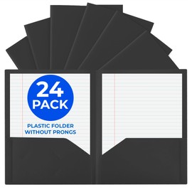 EPI Heavy Duty Black Plastic Folders with Pockets 24 Pack. 2 Pocket Folder no Prongs. Tear-Resistant, Waterproof Letter Size 8.5x11. Heavy Duty Plastic Presentation Ready School and Office Supplies